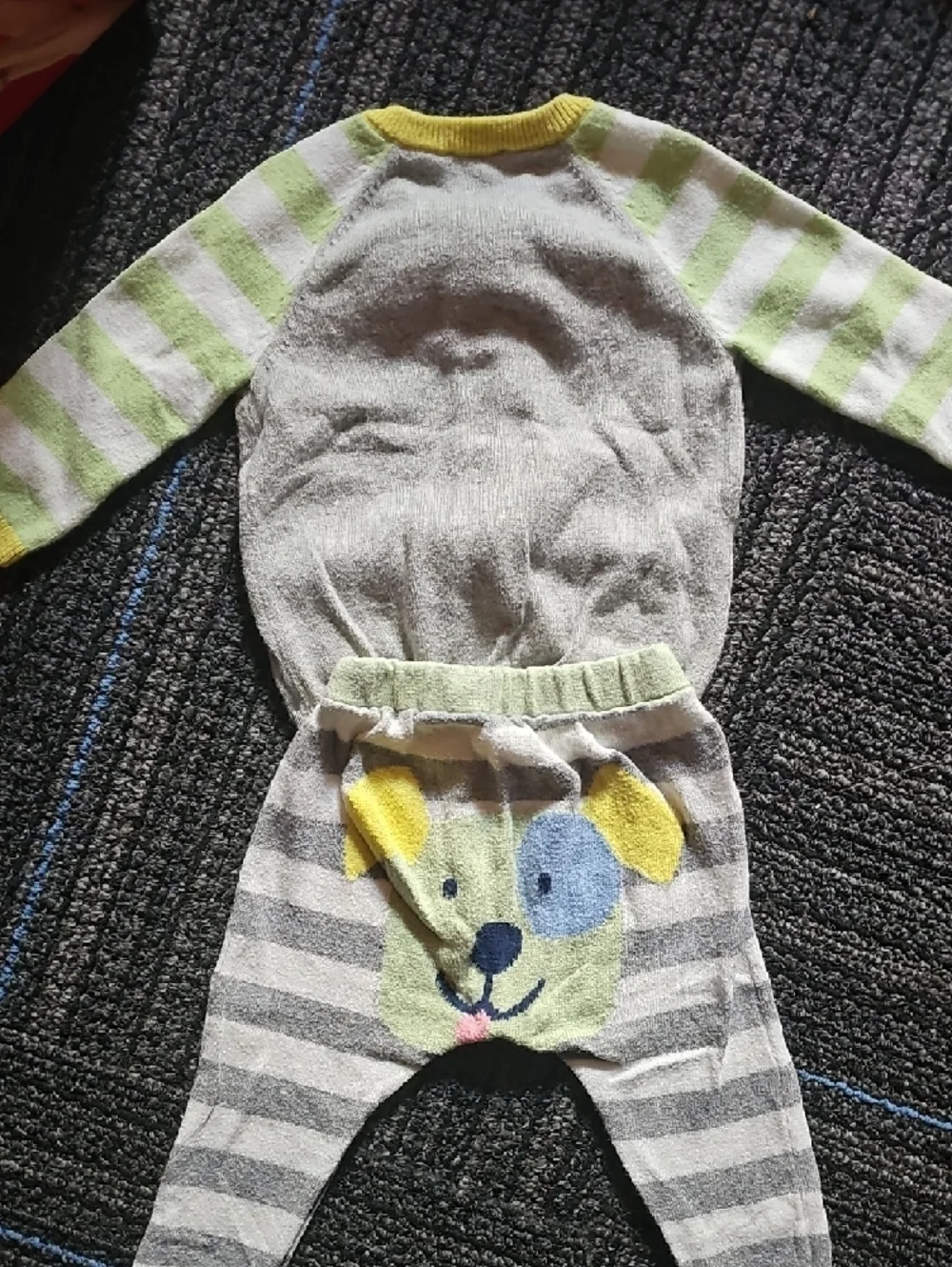United Colors Of Benetton Green and Gray Striped Kids Matching Set